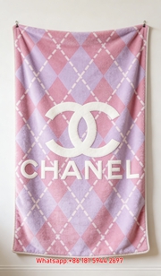 Chanel Pink & Purple Argyle CC Logo Flannel Throw Blanket IMG_7088